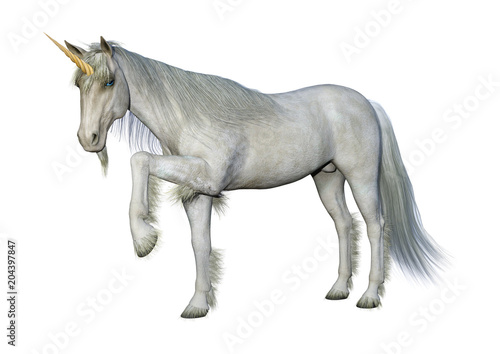 3D Rendering Fairy Tale White Unicorn on White