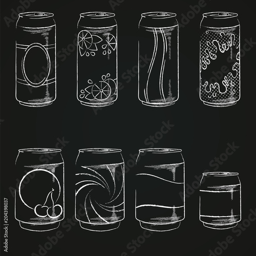 Aluminum cans in different sizes with various labels
