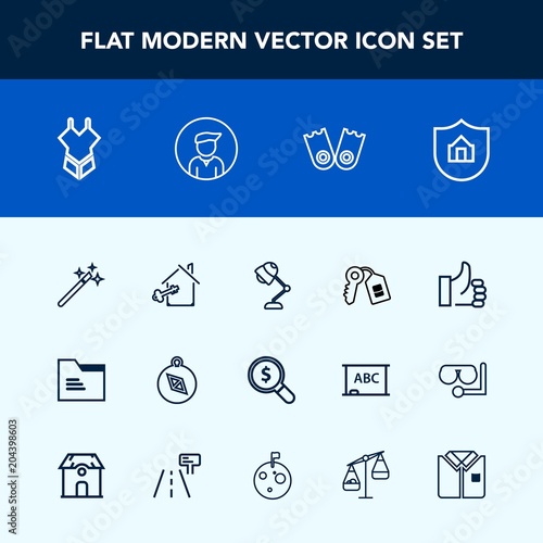 Modern, simple vector icon set with internet, file, paper, blank, north, direction, electricity, sea, wizard, compass, summer, good, fashion, light, estate, wand, property, folder, key, bikini icons