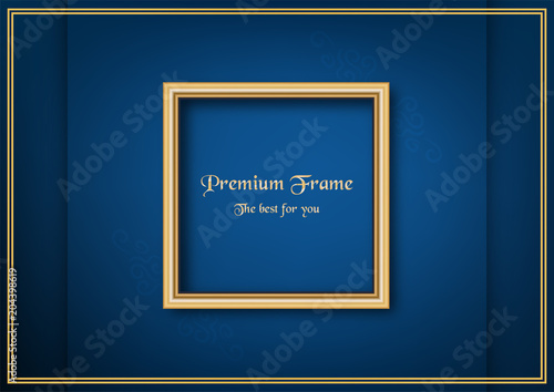 Golden classic frame on blue gradient background.