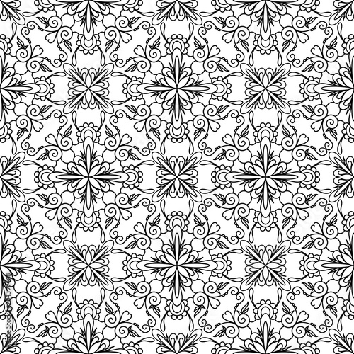 Vector seamless monochrome pattern with decorative mandala