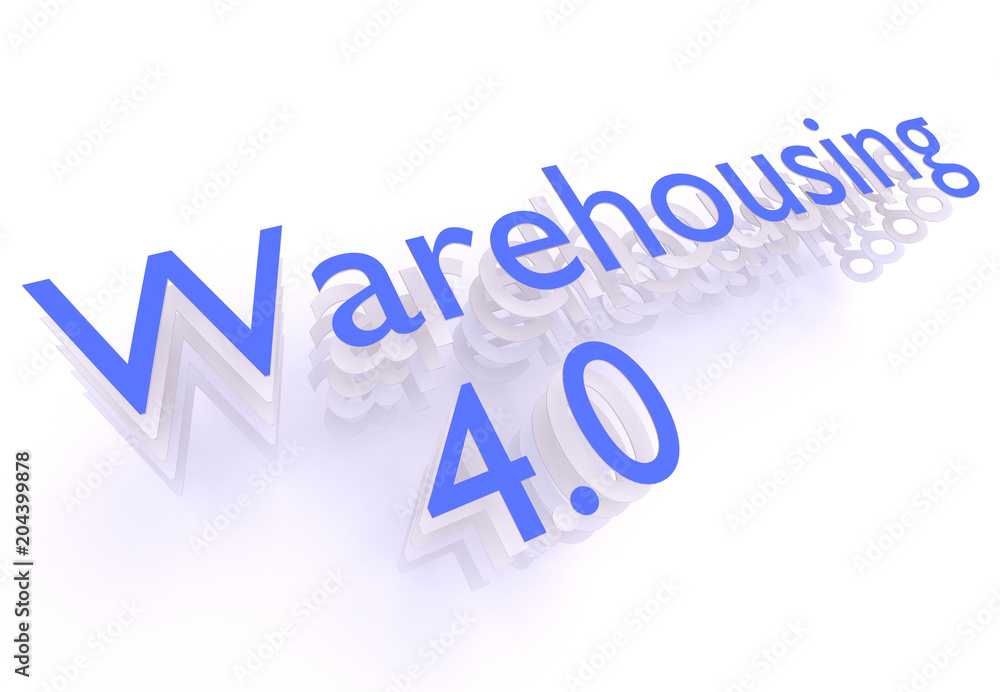 Warehousing 4.0, words in blue letters on white background, 3D rendering Warehousing 4.0, words in blue letters on white background, 3D rendering