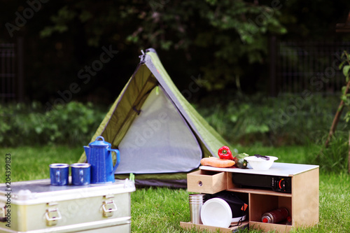 Camping Zelt und mobile Küche