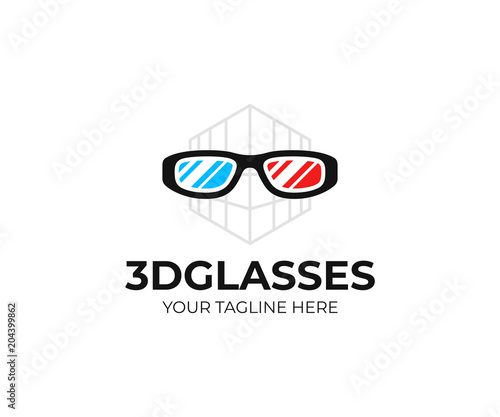 3D cinema glasses logo template. Red cyan anaglyph 3D spectacles vector design. Cinema 3D spectacles logotype