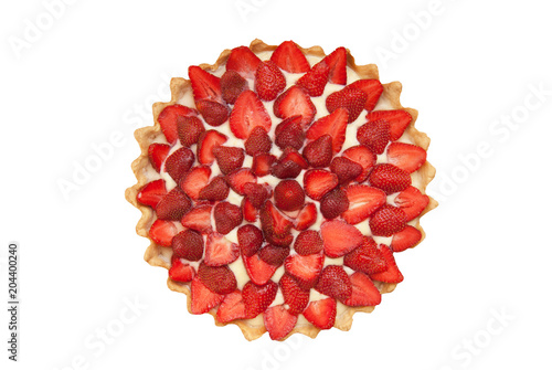 Strawberry Tarttlet with Cream home Made over Gray Background Isoalted Fruit food