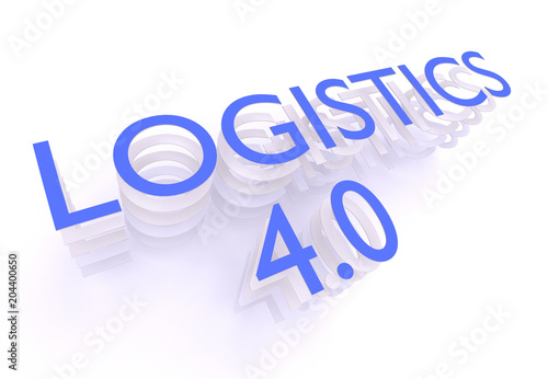 Logistics 4.0, words in blue letters on white background, 3D rendering