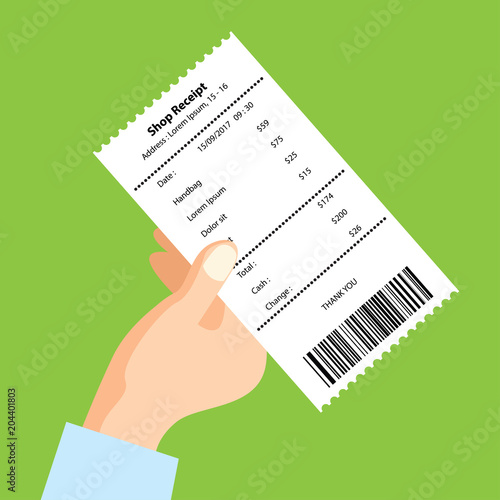 handbag receipt printed template, paper financial check. vector illustration
