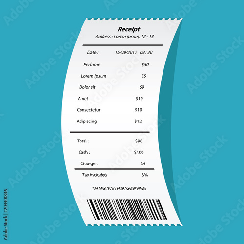 perfume receipt printed template, paper financial check. vector illustration
