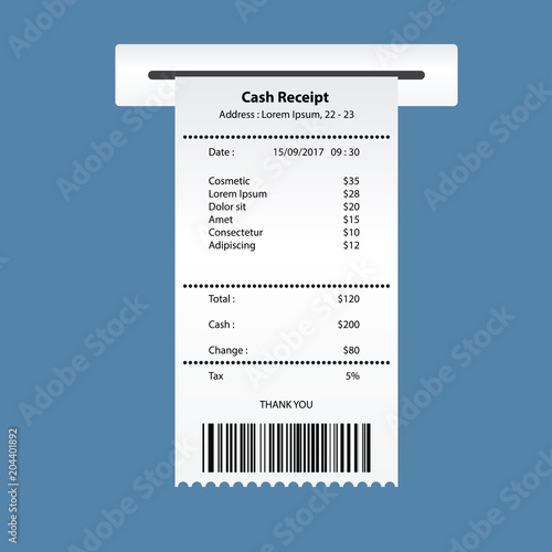 cosmetic receipt printed template, paper financial check. vector illustration
