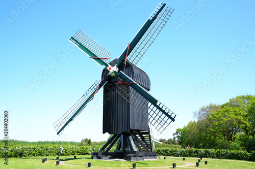 The historic wooden windmill in Ter Haar  Westerwolde  Province  Groningen  the Netherlands