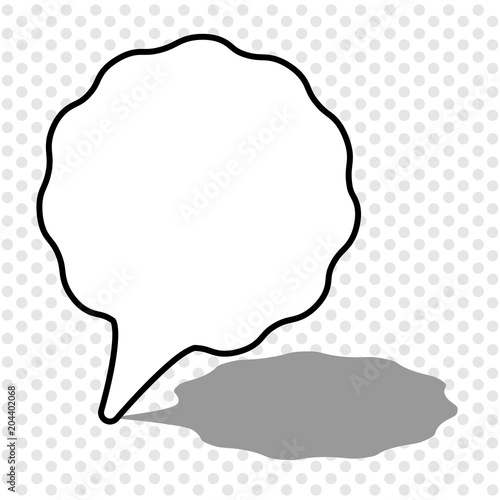 Comic book speech bubble, black on grey dotted background, icon, logo, for website, vector illustration.