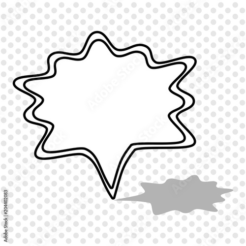 Comic book speech bubble, black on grey dotted background, icon, logo, for website, vector illustration.