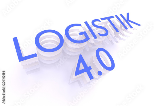 Logistik 4.0 (German for Logistics 4.0), words in blue letters on white background, 3D rendering