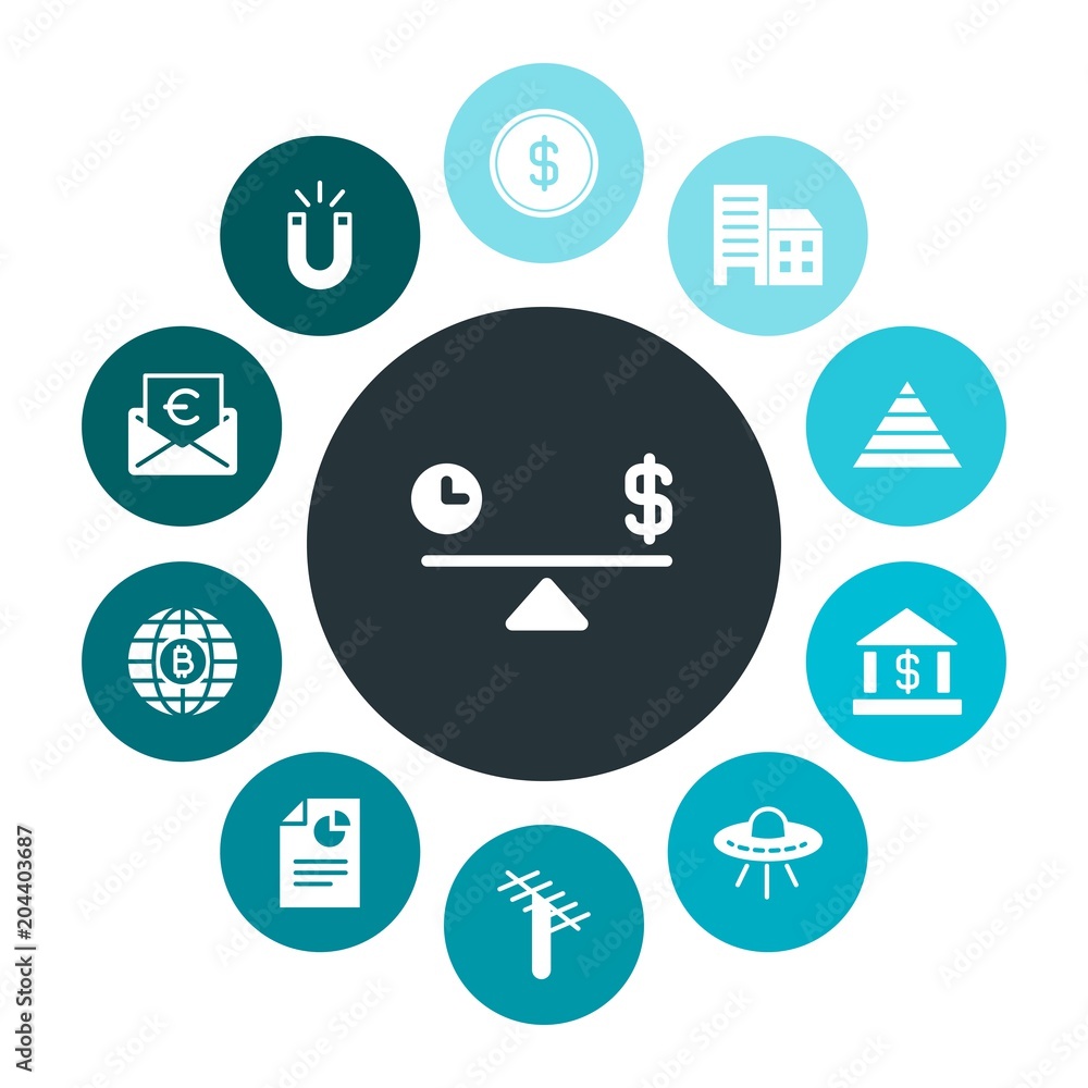 business, science, money Infographic Colorful fill Icons Set. Contains such Icons as  currency,  annual,  investment,  power,  dish,  money, satellite,  euro and more. Fully Editable. Pixel Perfect
