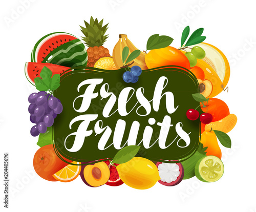 Fresh fruits. Natural food, greengrocery concept. Vector illustration