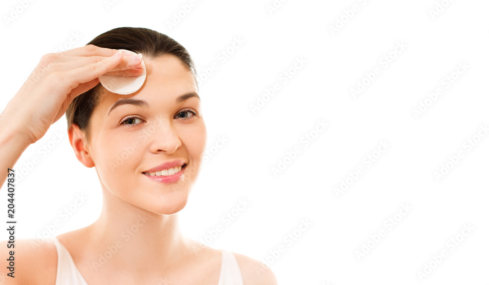 Young woman cares for face skin relaxation, leisure, neck, innocence, bright, serene, sexuality, Woman using cotton pad Young woman cares for face skin relaxation, leisure, neck, innocence, bright, serene, sexuality, Woman using cotton pad