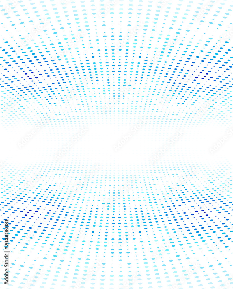 Blue dotted lines, abstract halftone and perspective background. - obrazy, fototapety, plakaty 