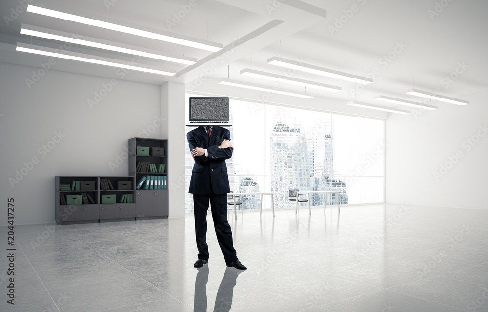 Businessman with laptop instead of head. Businessman with laptop instead of head.