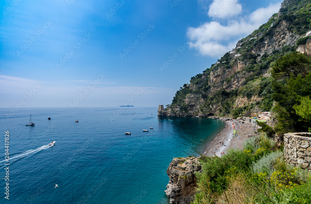 Beach close to  Positano town at Amalfi Coast, Italy.