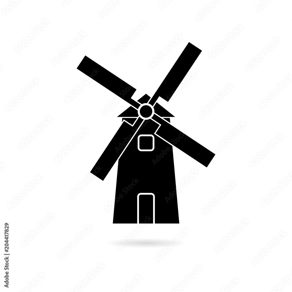 Windmill icon, Vector black silhouette Windmill icon, Vector black silhouette