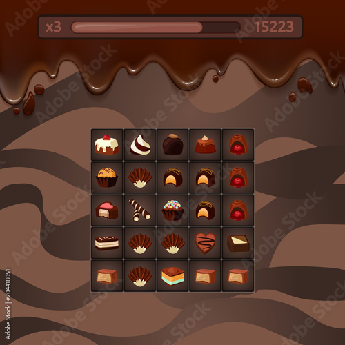 Vector concept illustration game with chocolate candies,
