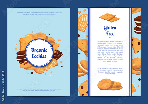 Vector card or flyer templates set with cartoon cookies