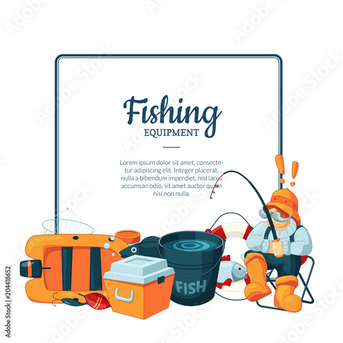 Vector with cartoon fishing equipment