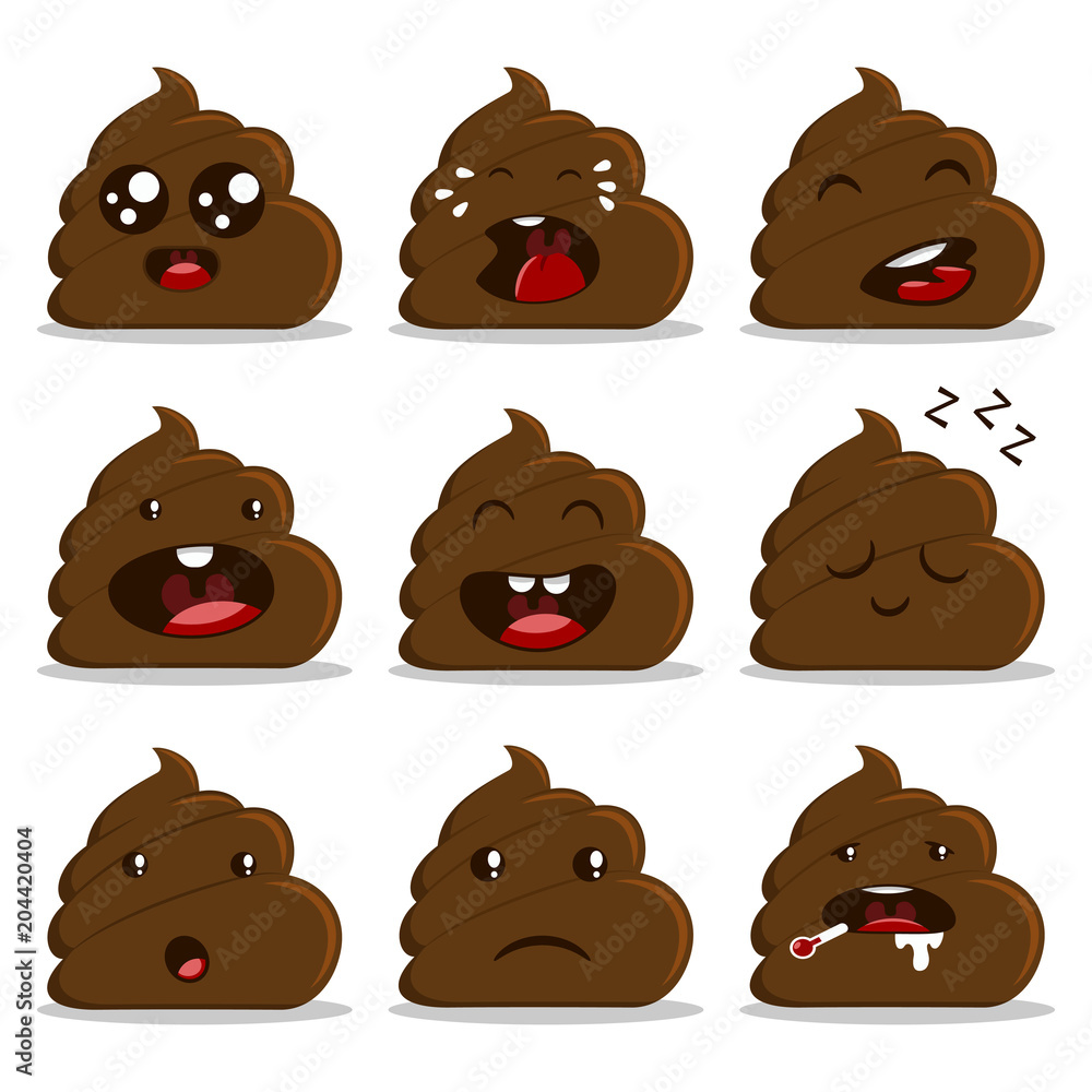 Cute poop with different emotion set. Vector cartoon flat icons ...
