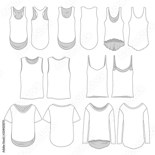 Vector template of various women's style shirts