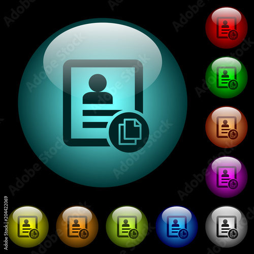 Copy contact icons in color illuminated glass buttons
