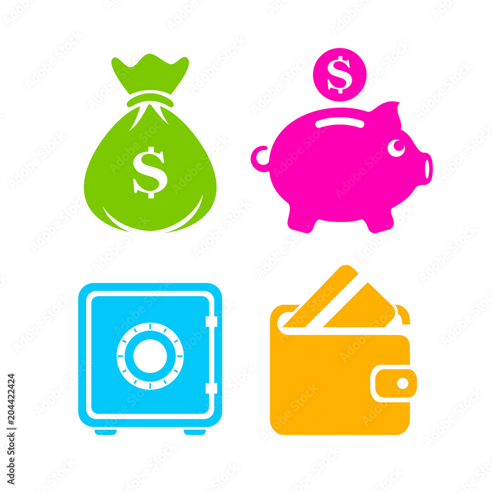 Obraz premium Colorful money vector icon set