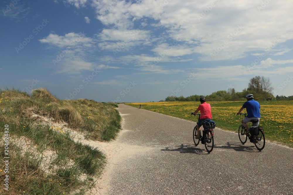 senior couple making a bike tour in spring senior couple making a bike tour in spring