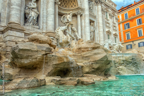 Trevi fountain in the morning, Rome, Italy. Rome baroque architecture and landmark. Rome Trevi fountain is one of the main attractions of Rome and Italy photo