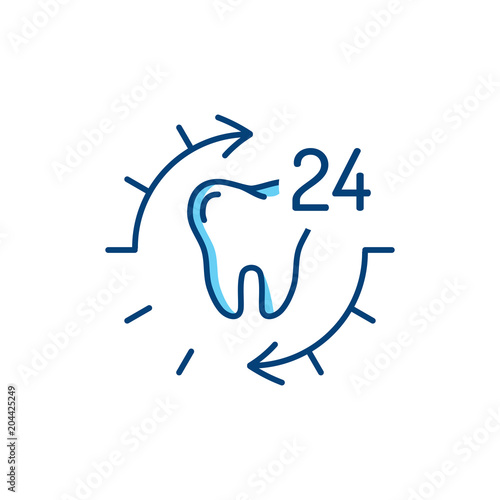 24 Hour Dental Care Tooth icon. Stomatology thin line art icons. Vector flat illustration