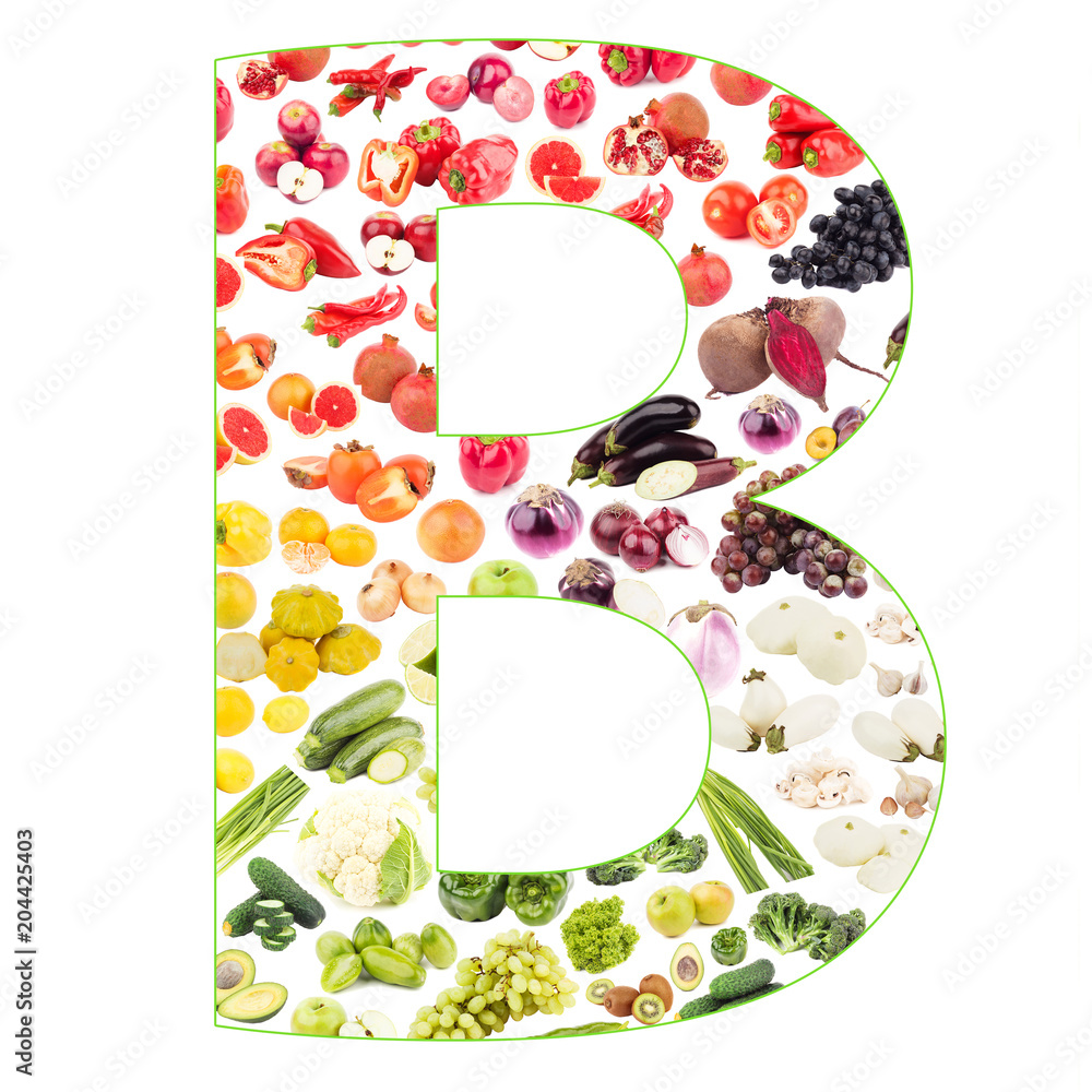 Letter made from fruits and vegetables, isolated