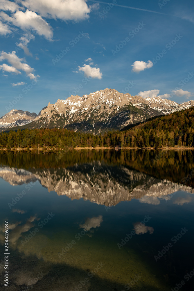 The Kampenwand on the Lautersee with great reflections