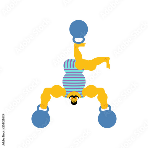 Retro strongman and weight. Vintage Sportsman. Circus bodybuilder. man of musls in poloat clothes. Vector illustration