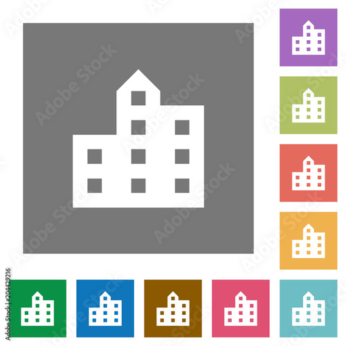 City silhouette square flat icons