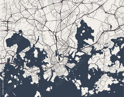 Canvas Print vector map of the city of Helsinki, Finland