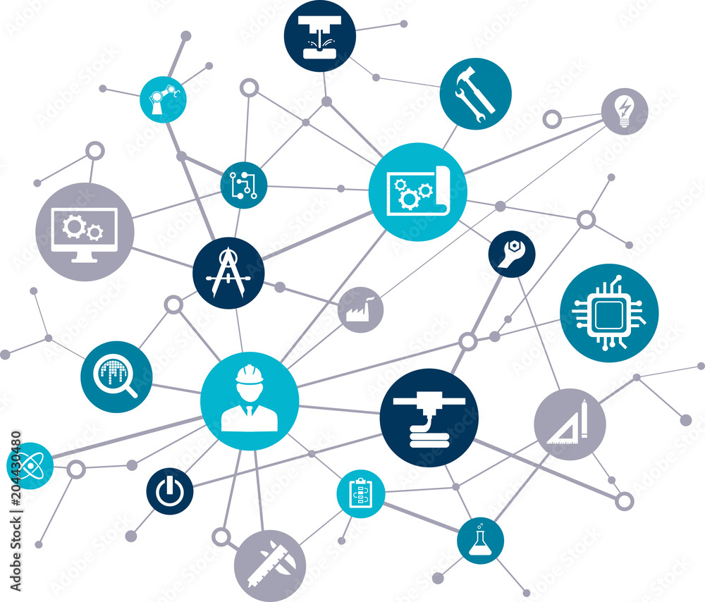Engineering illustration: digitalisation, technology, innovation - abstract concept Engineering illustration: digitalisation, technology, innovation - abstract concept