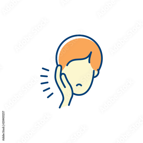 Toothache icon, Dental pain sign. Man with toothache jaw pain, Vector flat illustration