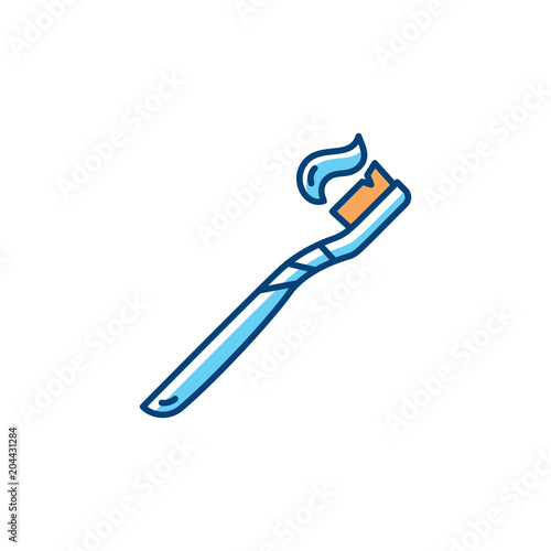 Toothbrush Icon Colorful thin line art symbol. Vector flat illustration