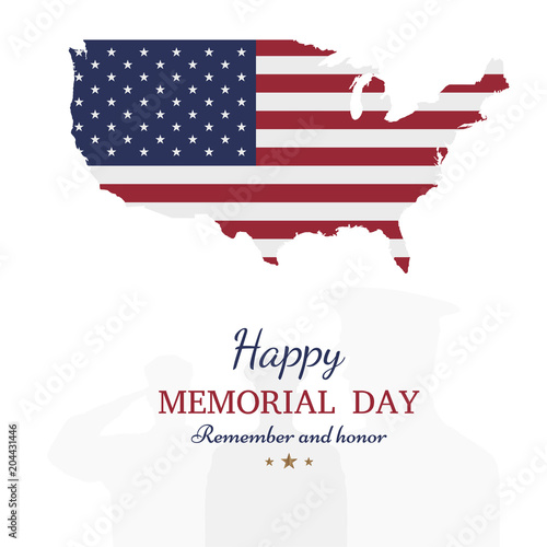 Happy memorial day. Greeting card with flag and soldier on background. National American holiday event. Vector illustration EPS10