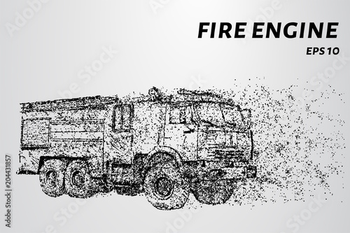 Fire engine from the particles. Fire truck hurries to the rescue. Vector illustration