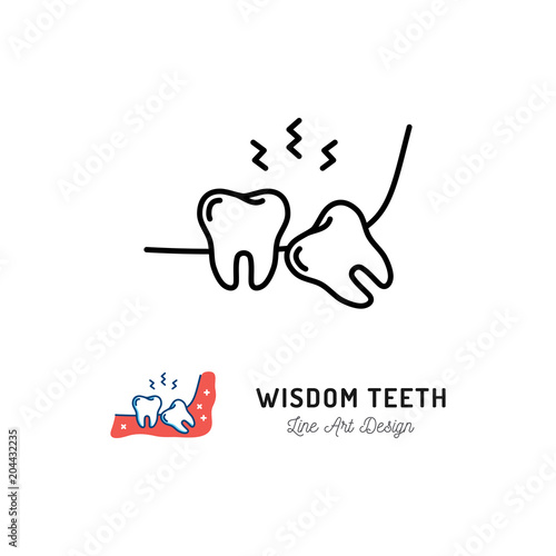 Wisdom Teeth icon. Wisdom tooth or third molar, toothache, jaw pain. Thin line art design, Vector flat illustration