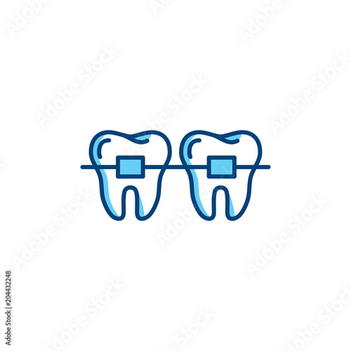 Dental braces icon, orthodontic teeth line icons. Vector flat illustration