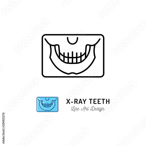 X-ray teeth icon, Panoramic radiograph x-ray jaw sign. Dental Care clinic logo, Stomatology office logotype. Thin line art symbol, Vector flat illustration