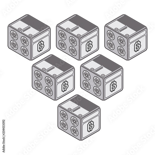 Isometric cryptocurrency mining farm concept. Creation of bitcoi