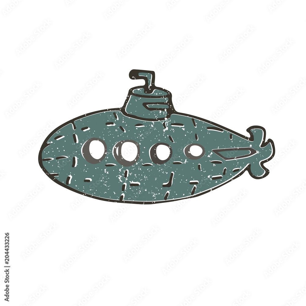 Vecteur Stock Submarine color texture vector illustration shabby style  drawing captain clip art windows deep sea ocean water travel doodle  transport element on white background | Adobe Stock