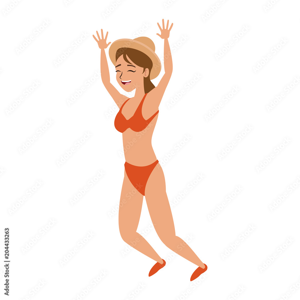 Young woman jumping on bikini vector illustration graphic design